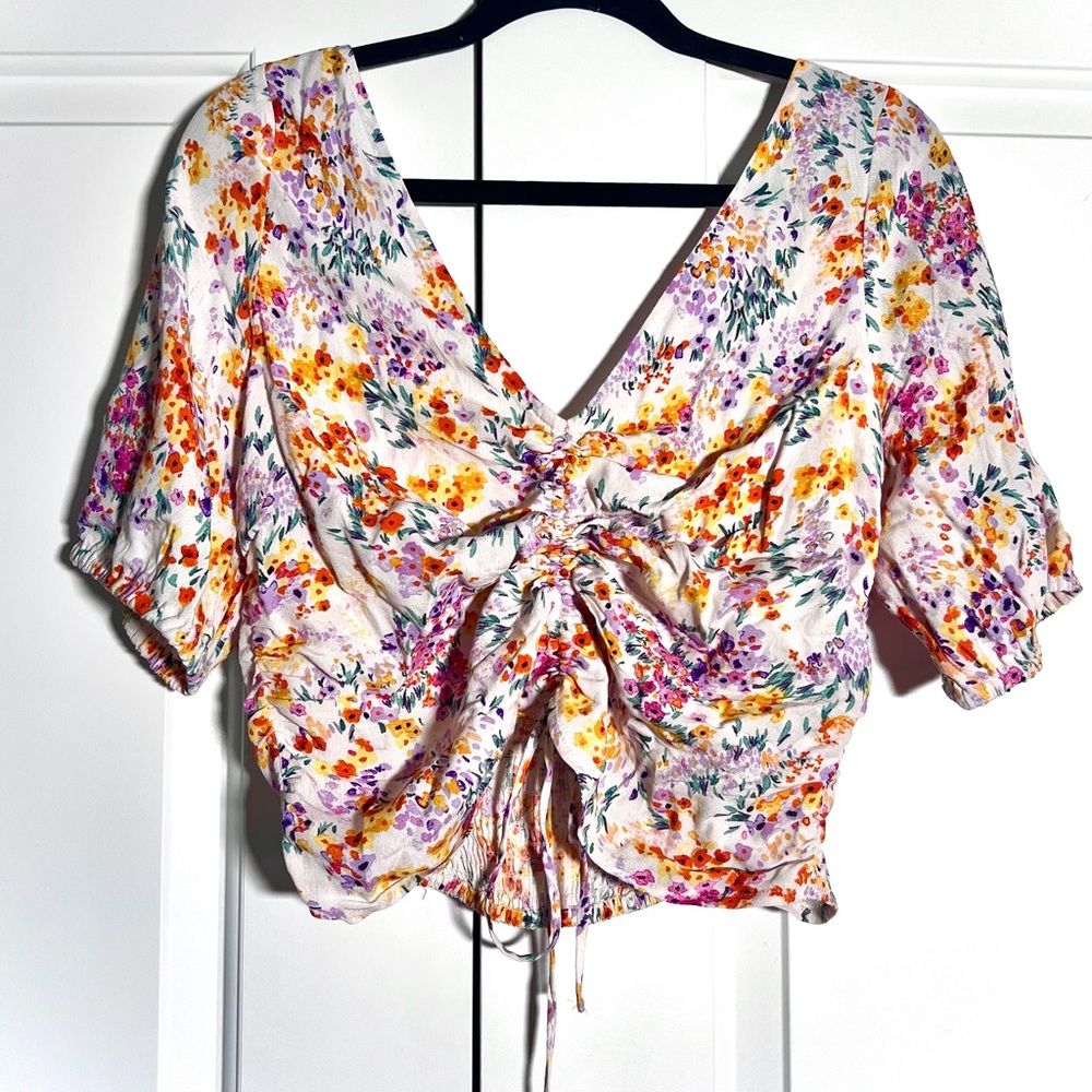 H&M Floral Cinch Front Blouse